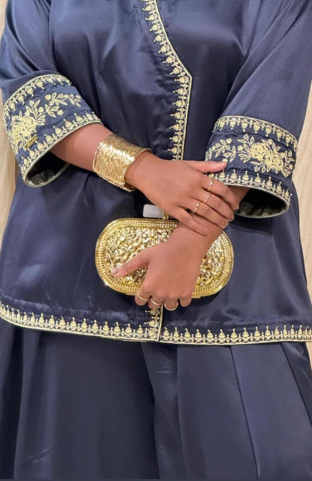 Silver Satin Tunic Wrap set with pants