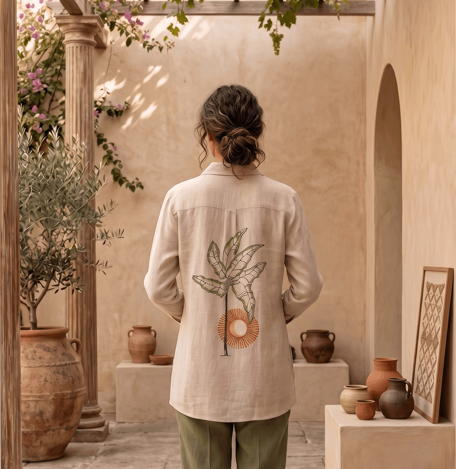 /Ivory Embroidered Back-Detail Shirt