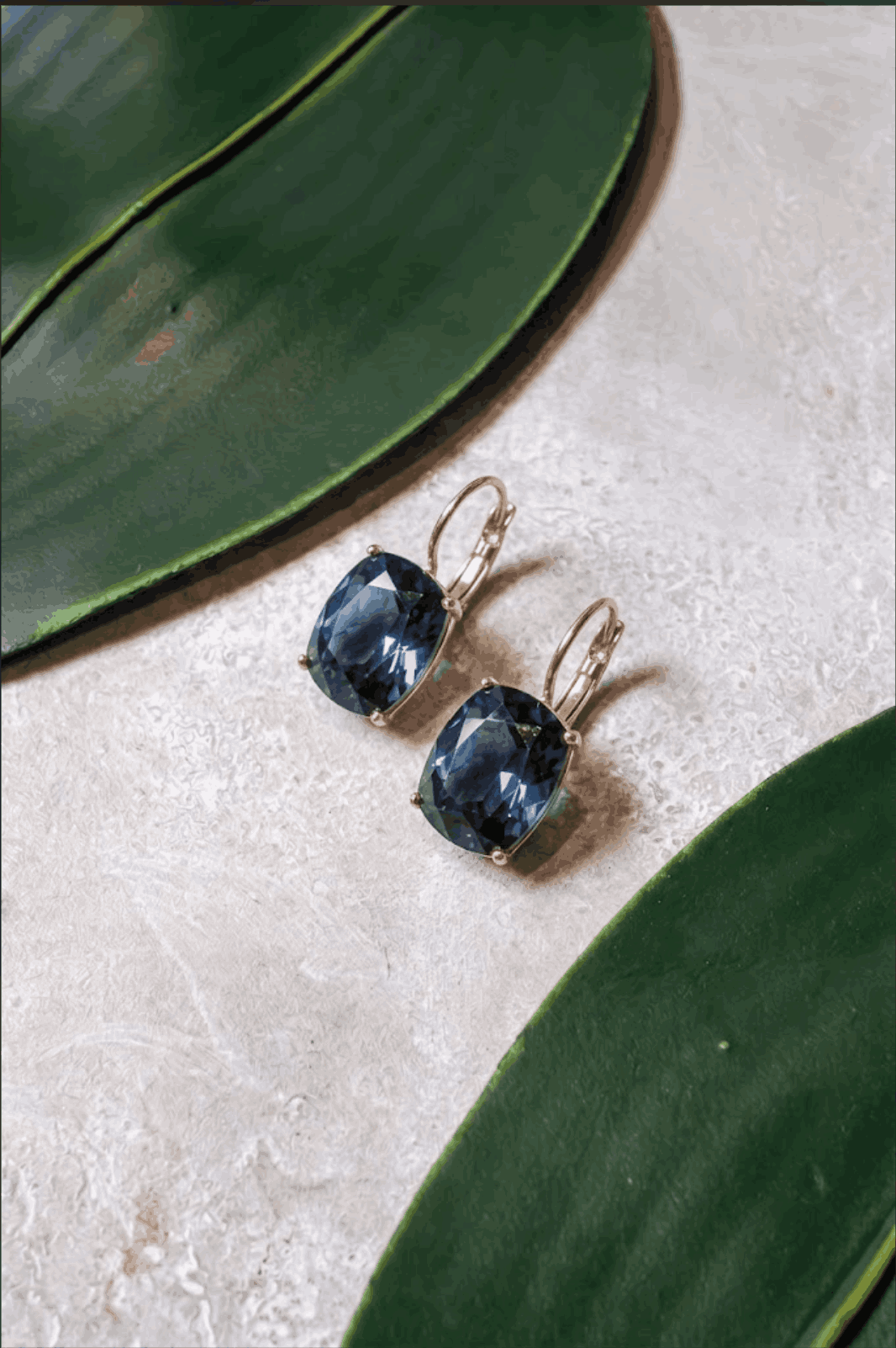 Denim Blue Cushion-Cut Crystal Drop Earrings